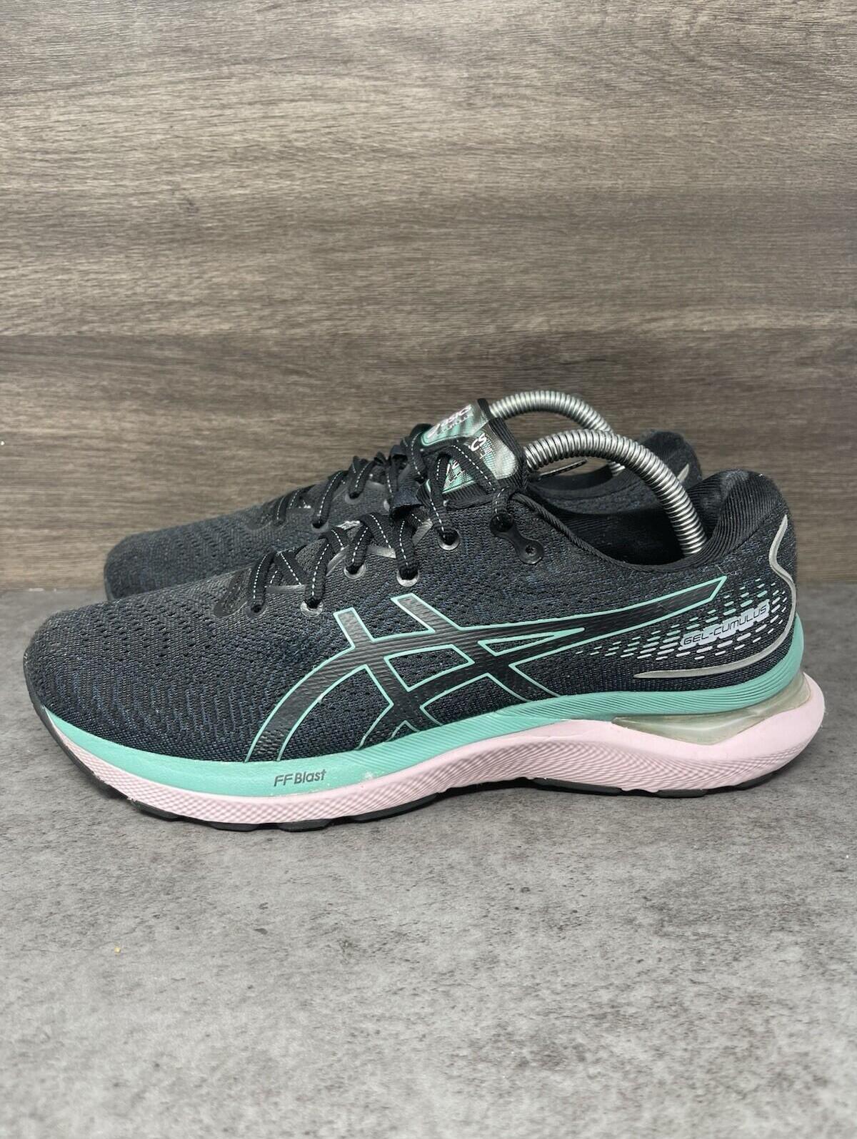 Asics Gel Cumulus 24 Sneakers Womens Size 9.5 Black Pink Green Athletic Running